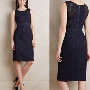 Anthropologie Moulinette Soeurs Black and Navy Jacquard Dress with Cutout Detail